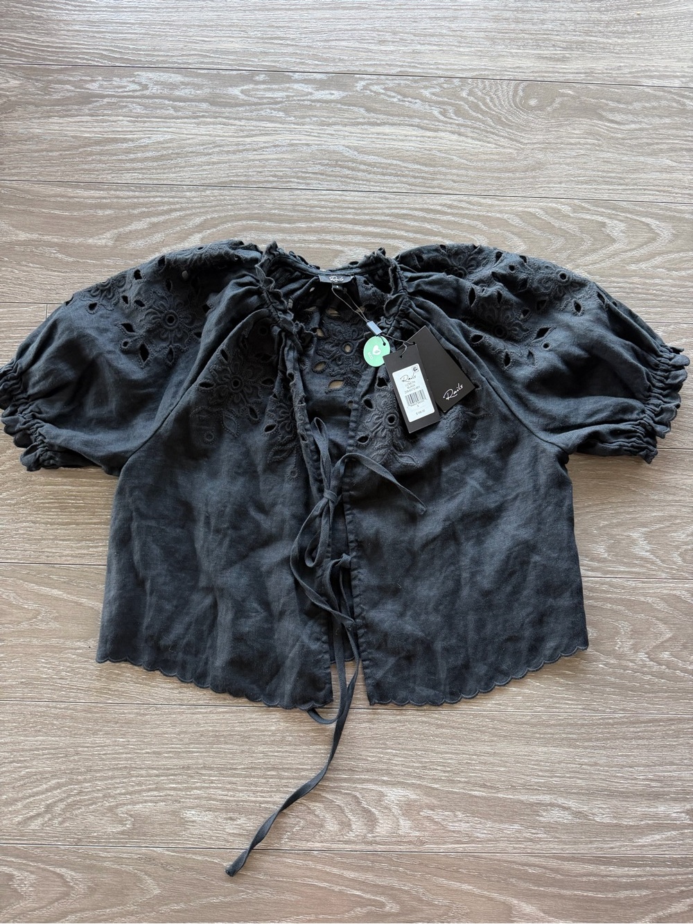 Rails Ruffled Eyelet Tie-Front Top - Black